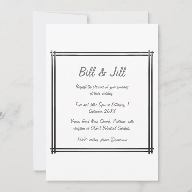 Invitation Blanc Classique Avec Mariage Bordure Art Déco Gras (Devant)