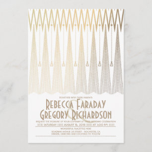 Invitation Blanc d'art déco et mariage géométrique élégant