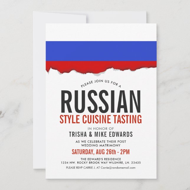 Invitation blanc de la cuisine | de drapeau russe (Devant)