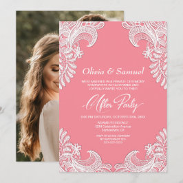 Invitation Blanc dentelle rose photo personnalisée Mariage ap