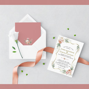 Invitation Blanc Dusty Rose Floral Gold Airy Mariage