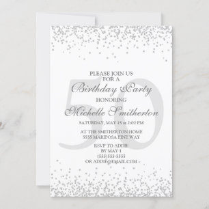Invitation Blanc Élégant Paillettes Gris Argent 50e Anniversa