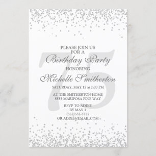Invitation Blanc Élégant Paillettes Gris Argent 75e Anniversa