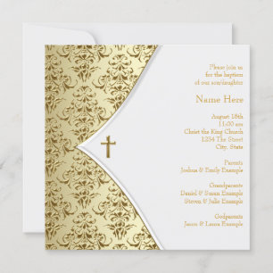 Invitation Blanc et baptême croisé d'or