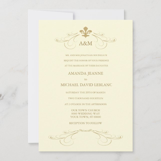 Invitation Blanc et Gold Fleur de Lis Wedding de Champagne (Devant)