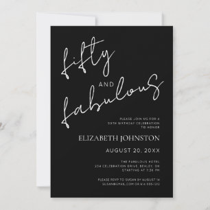 Invitation Blanc et Noir Minimal 50 ans et Incroyable Anniver
