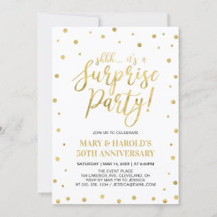 Invitation Blanc et Or 50e anniversaire du Mariage surprise