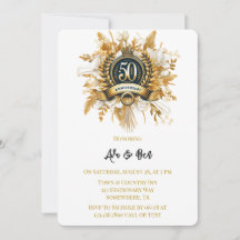 Blanc et or Floral Laurel 50e anniversaire