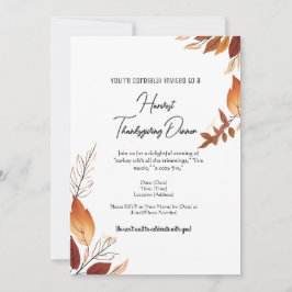 Invitation Blanc et Orange Simple Feuilles d'automne Thanksgi