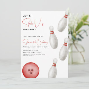 Invitation Blanc et rouge Frappez quelques amusements bowling
