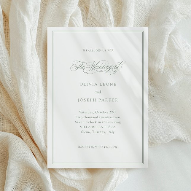 Invitation Blanc et Sage | Mariage classique italien d'élégan (Créateur téléchargé)