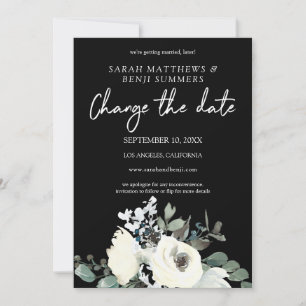 Invitation Blanc & Floral Bleu Poussiéreux sur Noir Changer l