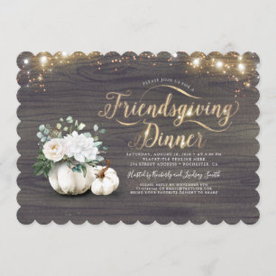 Invitation Blanc Floral Citrouille Rustic Friendsgiving Dîner