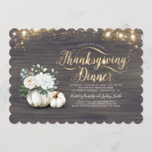 Invitation Blanc Floral Citrouille Rustique Thanksgiving Dîne