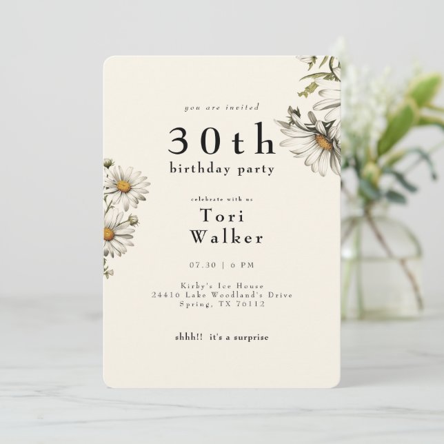 Invitation Blanc Floral Daisers Crème arrondie Anniversaire (Debout devant)