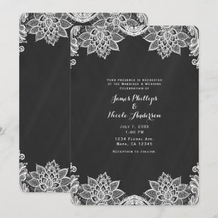 Invitation Blanc Floral en Dentelle Tableau Noir Country Mari
