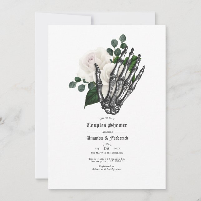 Invitation Blanc Floral Gothique Mariage Couples Douche (Devant)