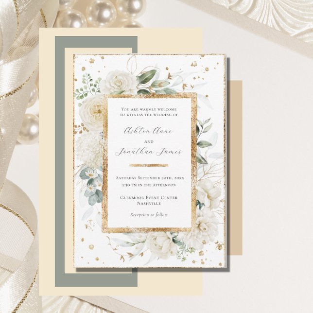 Invitation Blanc Floral Hydrangea Rose Gold mariage élégant (Créateur téléchargé)