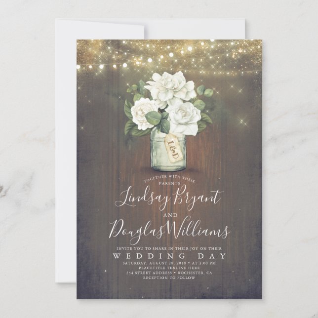 Invitation Blanc Floral Mason Jar Mariage campagnard rustique (Devant)