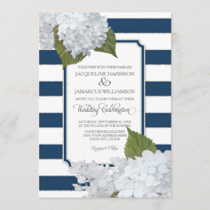 Invitation Blanc Floral Moderne Élégant Marine Blancs