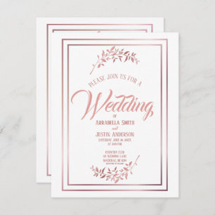 Invitation Blanc Floral Rose Gold Script Mariage élégant
