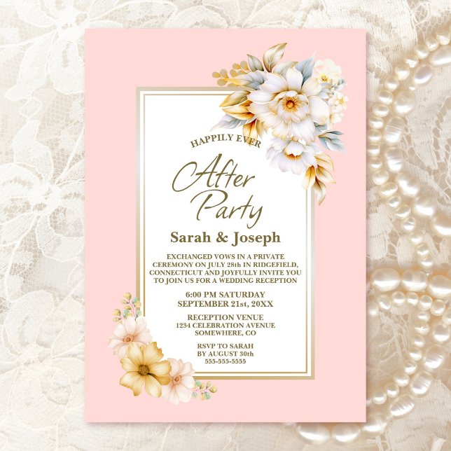 Invitation Blanc Floral rose Mariage après la fête (Créateur téléchargé)