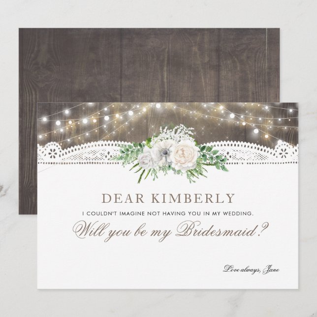 Invitation Blanc Floral Rustique Serez-Vous Ma Femme D'Accuei (Devant / Derrière)
