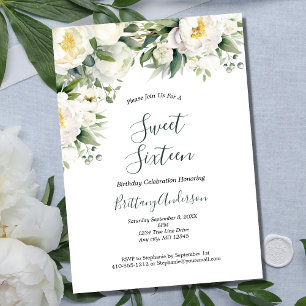 Invitation Blanc Floral verdure Sweet sixteen botanique 16