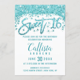 Invitation Blanc glamour Aqua Bleu Parties scintillant Dust S