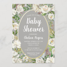 Blanc Gris Floral Genre Neutre Baby shower Chic