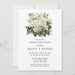 Invitation Blanc Hydrangea Papillon Mariage Couples Douche