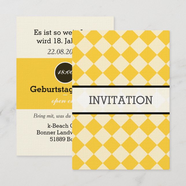 Invitation Blanc, Jaune, noir (Devant / Derrière)