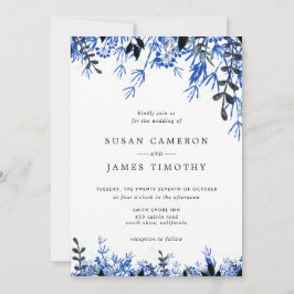 Invitation Blanc Marine Bleu Aquarelle Mariage d'hiver