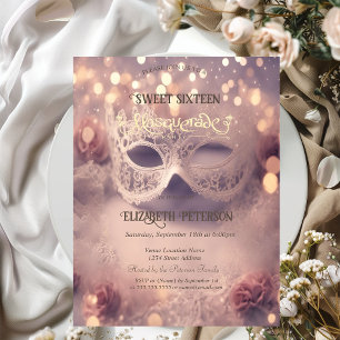 Invitation Blanc Masque Diamants Rose Gold Sweet 16