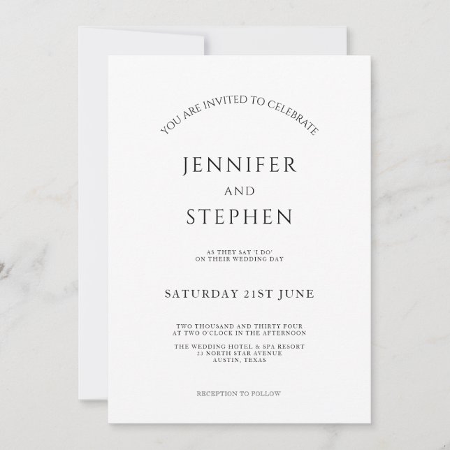 Invitation Blanc minimaliste Simple Propre Mariage élégant (Devant)