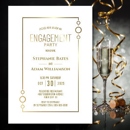 Invitation Blanc moderne avec Gold Frame d'engagement