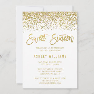 Invitation Blanc moderne Faux Gold Parties scintillant Sweet 