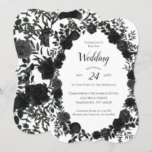 Invitation Blanc noir Elégant Rose Mariage gothique