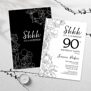 Invitation Blanc noir Surprise botanique 90e anniversaire