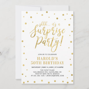 Invitation Blanc & Or   Fête surprise d'anniversaire pour adu