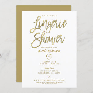 Invitation Blanc & Or Moderne Minimal Chic Lingerie Douche
