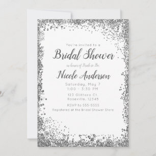 Invitation Blanc Pailleté Argent Moderne Glamour Mariage