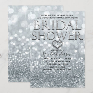 Invitation Blanc Paillettes Argent Bokeh Glamour Réception de