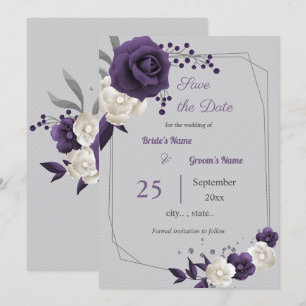 Invitation blanc-pourpre poussiéreux géométrique enregistrer 