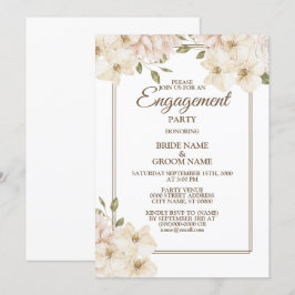 Invitation Blanc rose floral vert Parti d'engagement moderne