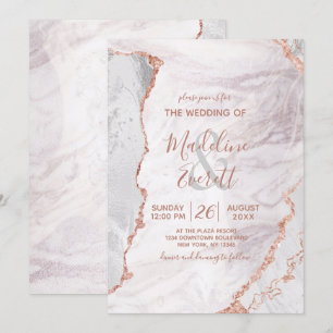 Invitation Blanc & Rose Gold Agate Marbre Foil Mariage modern