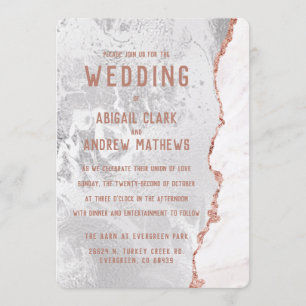 Invitation Blanc & Rose Or Agate Marbre Foil Gilt Mariage