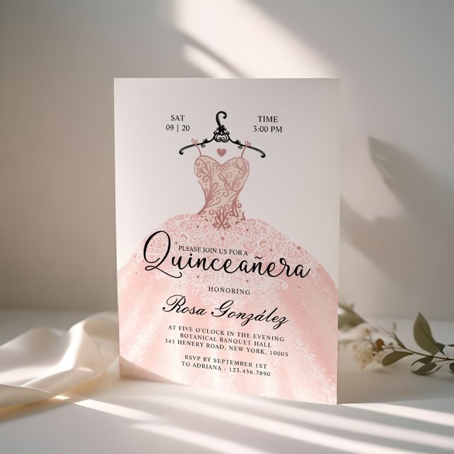 Invitation Blanc rose pâle Quinceañera Roya Gown blanc (Blush Pink Quinceañera Roya Gown White Invitation)