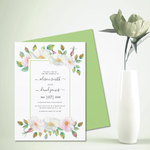 Invitation Blanc, rose vif rose vert mariage floral