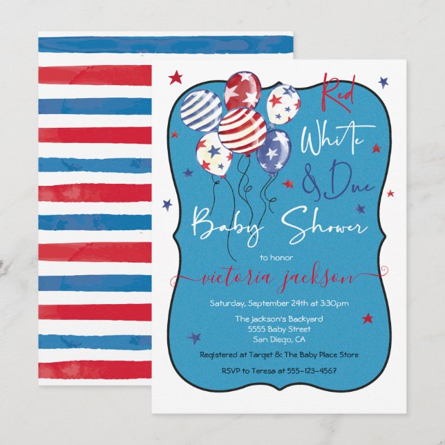 Invitation Blanc rouge et Baby shower dû (Devant / Derrière)